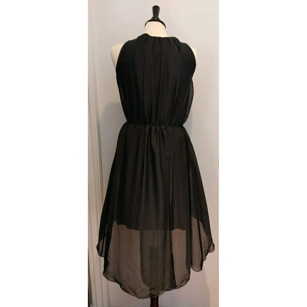 Elie Tahari Sleeveless Black Waterfall Silk Dress with Flowy Silhouette Belt XS - Picture 4 of 7